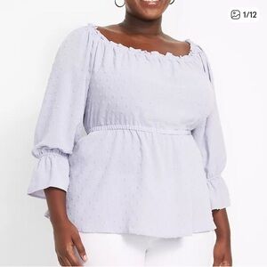 Lane Bryant Light Lavender Ruffled Off-Shoulder Dot-Texture Top
